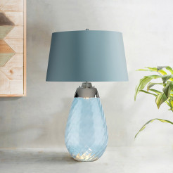 Duża lampa stołowa Lena - 2 źródła światła - Niebieski - Niebieski abażur LENA-TL-L-BLUE