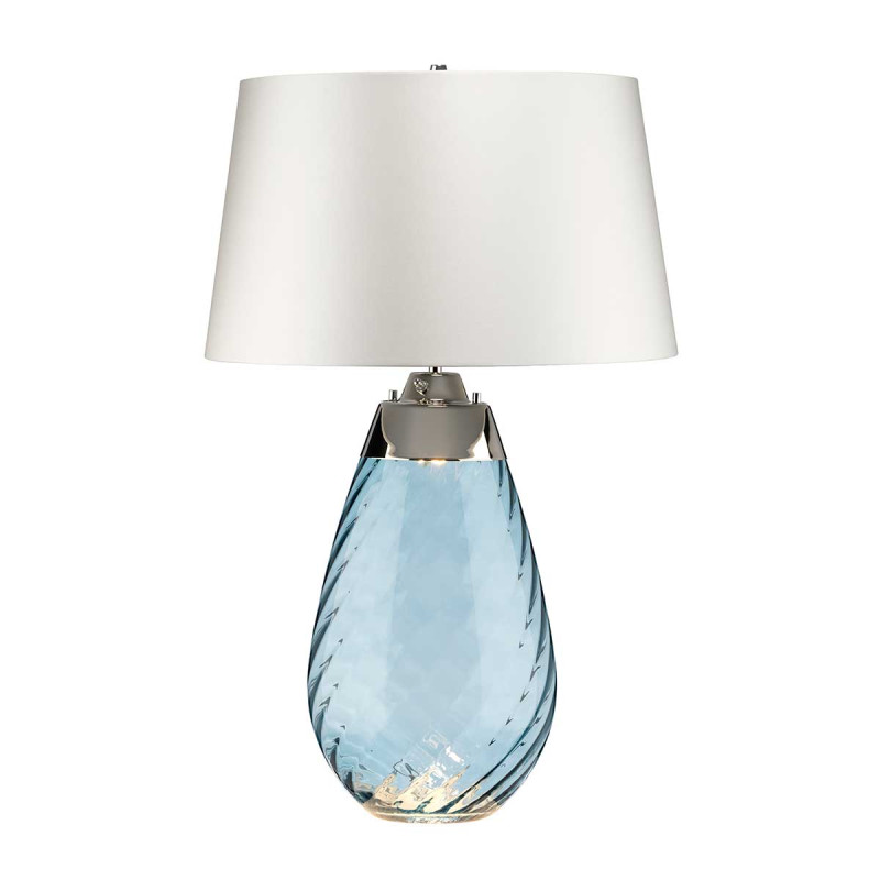 Duża lampa stołowa Lena - 2 źródła światła - Niebieski - Abażur off-white LENA-TL-L-BLUE-OWSS