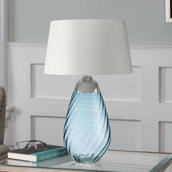 Duża lampa stołowa Lena - 2 źródła światła - Niebieski - Abażur off-white LENA-TL-L-BLUE-OWSS