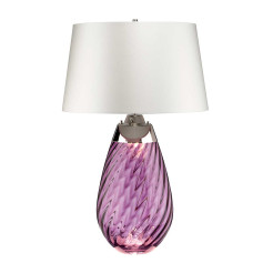 Duża lampa stołowa Lena - 2 źródła światła - Fioletowy - Abażur off-white LENA-TL-L-PLUM-OWSS