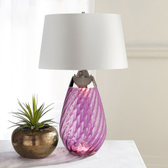 Duża lampa stołowa Lena - 2 źródła światła - Fioletowy - Abażur off-white LENA-TL-L-PLUM-OWSS