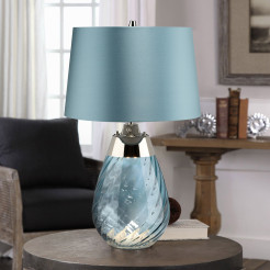 Mała lampa stołowa Lena - 2 źródła światła - Niebieski - Niebieski abażur LENA-TL-S-BLUE