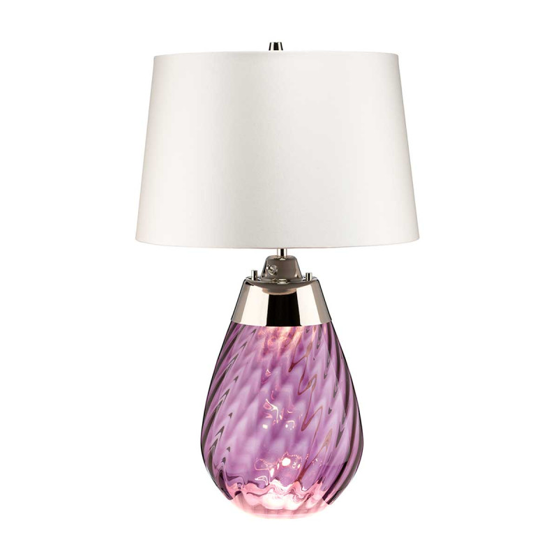 Mała lampa stołowa Lena - 2 źródła światła - Fioletowy - Abażur off-white LENA-TL-S-PLUM-OWSS