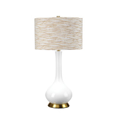 Lampa stołowa Milo - 1 źródło światła - Postarzany mosiądz, biały - Beżowy abażur MILO-AB-TL-LANT