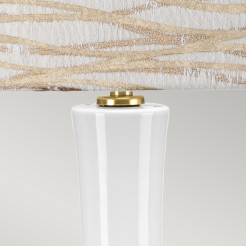 Lampa stołowa Milo - 1 źródło światła - Postarzany mosiądz, biały - Beżowy abażur MILO-AB-TL-LANT