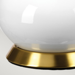 Lampa stołowa Milo - 1 źródło światła - Postarzany mosiądz, biały - Beżowy abażur MILO-AB-TL-LANT