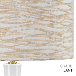 Lampa stołowa Milo - 1 źródło światła - Postarzany mosiądz, biały - Beżowy abażur MILO-AB-TL-LANT