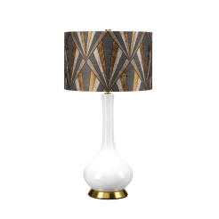 Lampa stołowa Milo - 1 źródło światła - Postarzany mosiądz, biały - Ciemnoszary abażur MILO-AB-TL-VOGPB