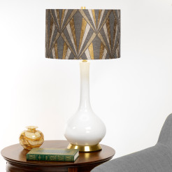 Lampa stołowa Milo - 1 źródło światła - Postarzany mosiądz, biały - Ciemnoszary abażur MILO-AB-TL-VOGPB