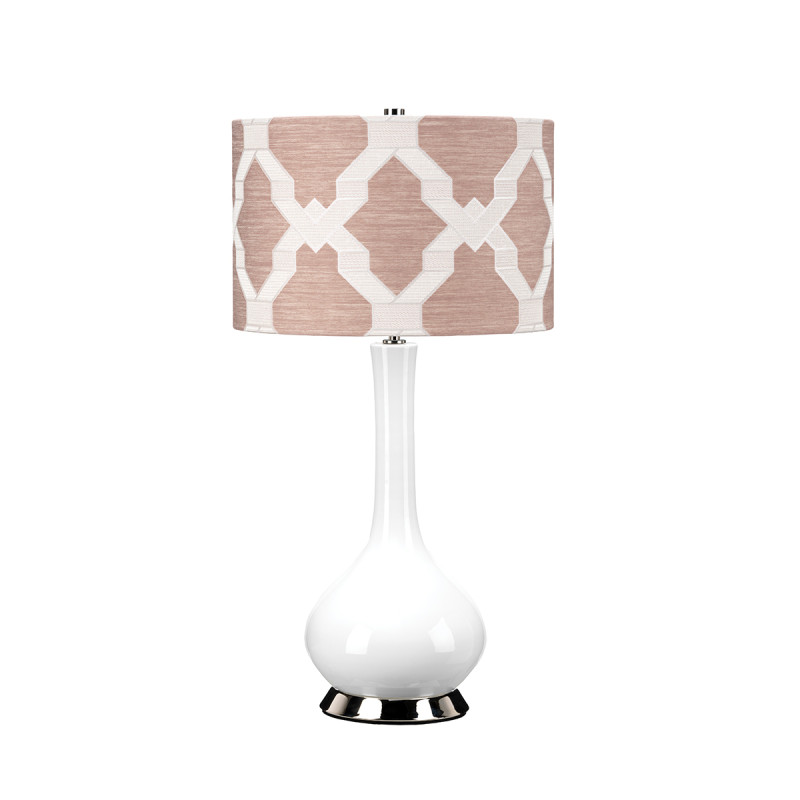 Lampa stołowa Milo - 1 źródło światła - Biały, polerowany nikiel - Różowy abażur MILO-PN-TL-OVTH