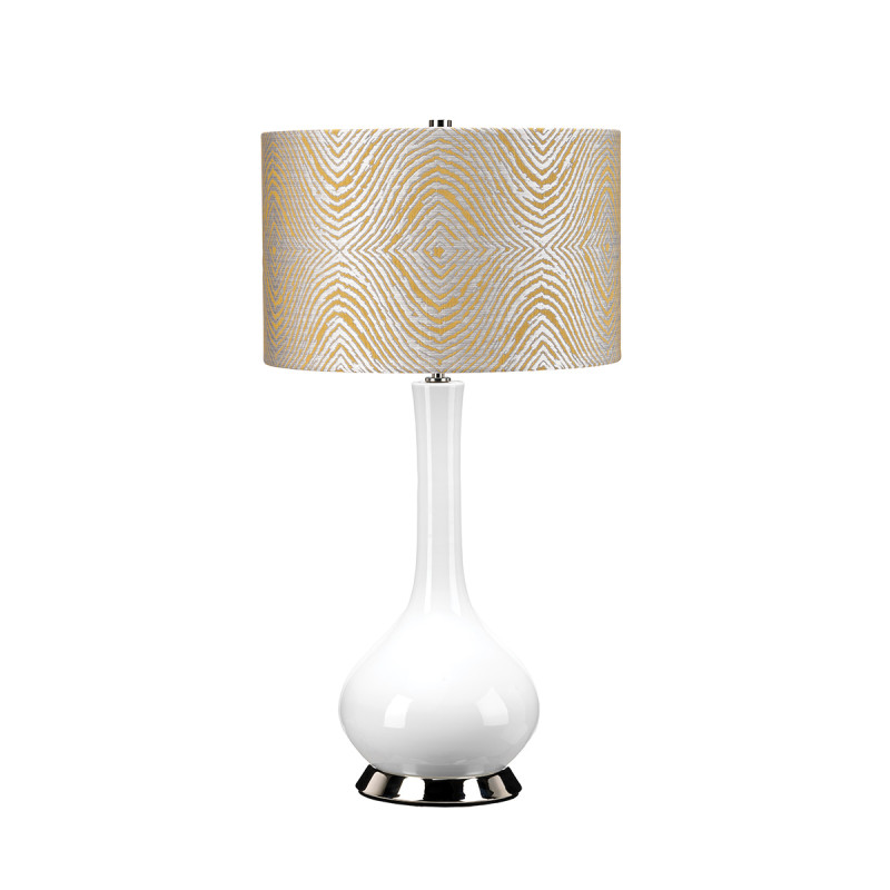 Lampa stołowa Milo - 1 źródło światła - Biały, polerowany nikiel - Żółty abażur MILO-PN-TL-PSM