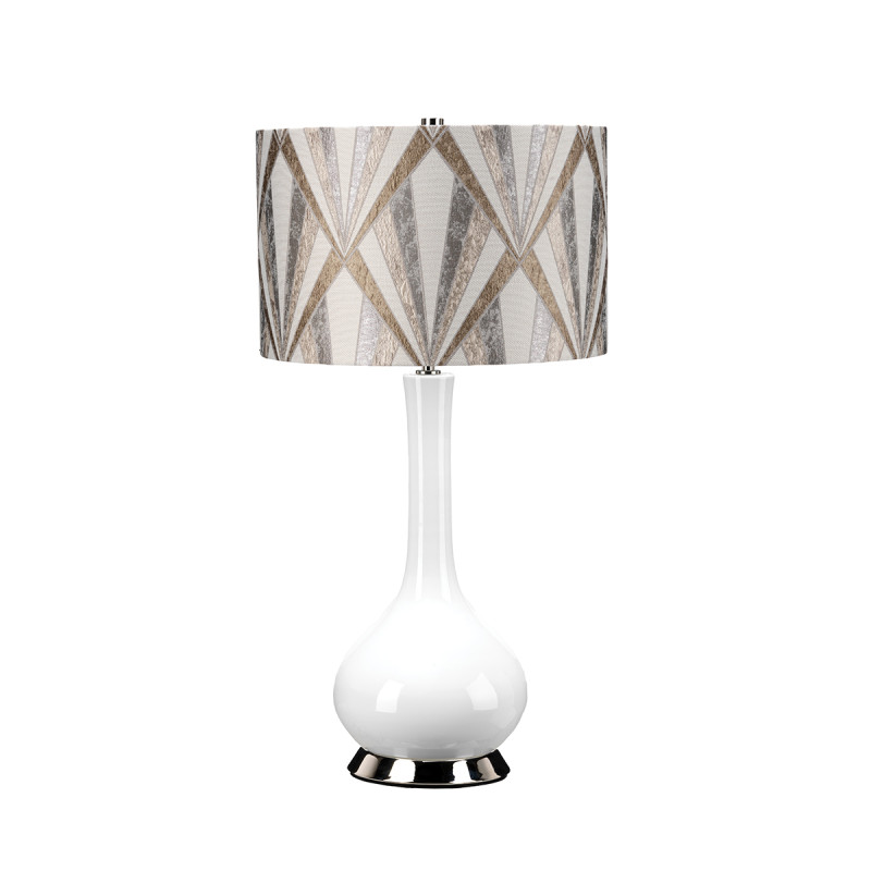 Lampa stołowa Milo - 1 źródło światła - Biały, polerowany nikiel - Szary abażur MILO-PN-TL-VOGSC