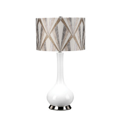 Lampa stołowa Milo - 1 źródło światła - Biały, polerowany nikiel - Szary abażur MILO-PN-TL-VOGSC