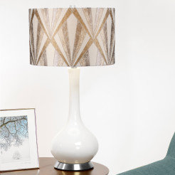 Lampa stołowa Milo - 1 źródło światła - Biały, polerowany nikiel - Szary abażur MILO-PN-TL-VOGSC