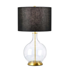 Lampa stołowa Orb - 1 źródło światła - Postarzany mosiądz - Czarny abażur ORB-CLEAR-AB-BLK