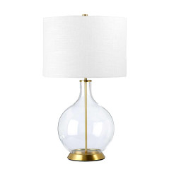 Lampa stołowa Orb - 1 źródło światła - Postarzany mosiądz - Biały abażur ORB-CLEAR-AB-WHT