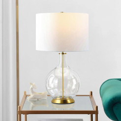 Lampa stołowa Orb - 1 źródło światła - Postarzany mosiądz - Biały abażur ORB-CLEAR-AB-WHT