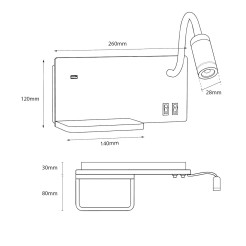 Lampa nocna z półką Shelf Led 4W+5W+2W prawa Biały ML0694
