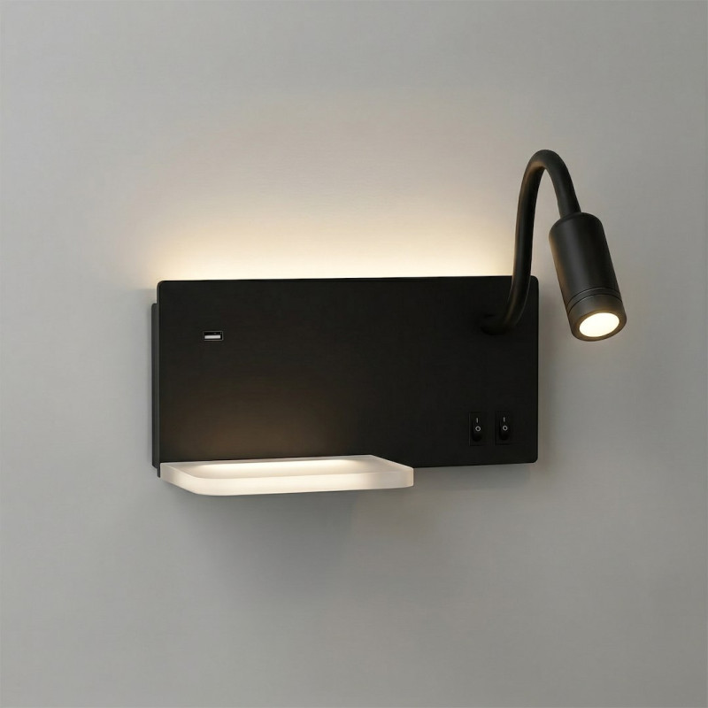 Lampa nocna z półką Shelf Led 4W+5W+2W prawa Czarny ML2887