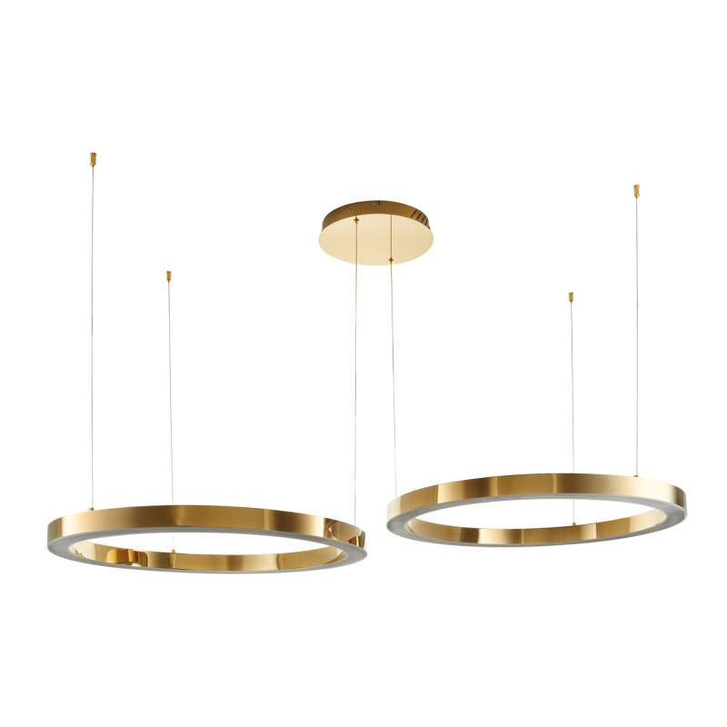 Lampa wisząca  2 60+80 cm - LED, dwa ringi złoty połysk na 1 podsufitce DN924-60+80 gold