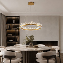 Lampa wisząca  60 cm - LED, złoty kryształowy ring ST-6490P/1