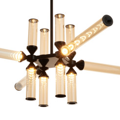 Lampa wisząca -12 LED bursztynowe szklane klosze RH115-12P amber