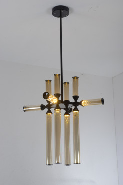 Lampa wisząca -12 LED bursztynowe szklane klosze RH115-12P amber