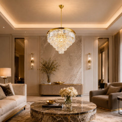 Lampa wisząca  80 cm - żyrandol złoto-kryształowy DN915-80P