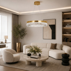 Lampa wisząca  60 cm - żyrandol złoty kryształowy ST-8876P-60 mirror gold
