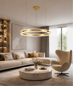 Lampa wisząca  LED 80 cm - złoty połysk z kryształowym pierścieniem ST-6376-80 mirror gold