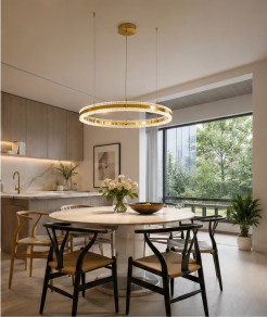 Lampa wisząca  LED 80 cm - złoty połysk z kryształowym pierścieniem ST-6376-80 mirror gold