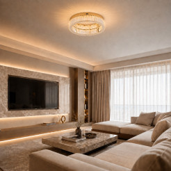 Plafon ledowy APOLLO 50 cm - złoty plafon LED, kryształowy ST-8876W-50