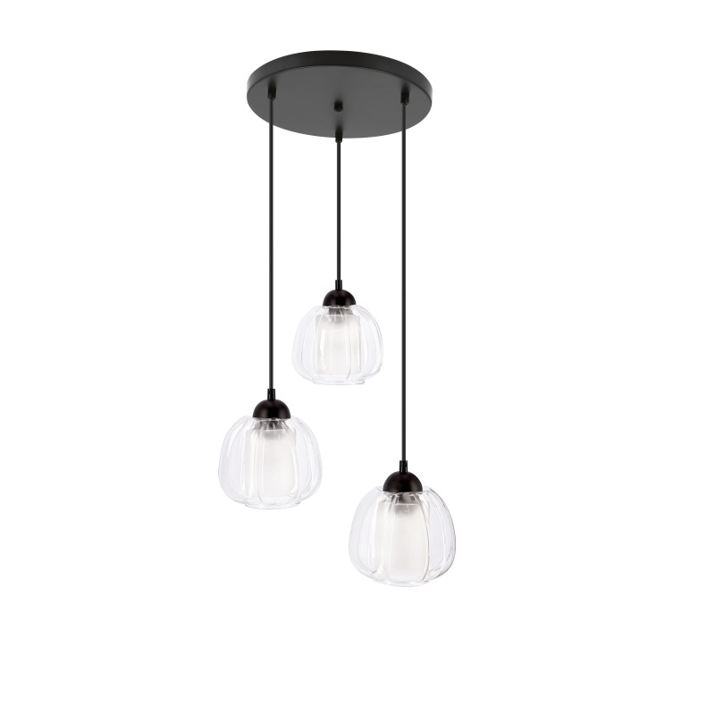 VALERIA lampa wisząca czarny talerz 3x40W E27 klosz bezbarwny 33-58249