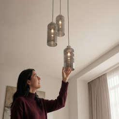 METZ lampa wisząca talerz chromowy 3x40W E27 klosz dymiony lustrzany 33-58409