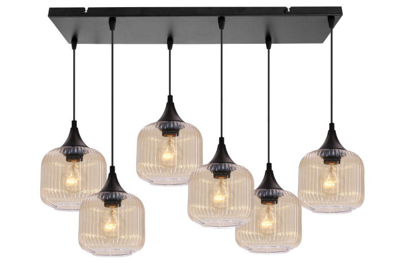ESTAS lampa wisząca czarny 6x40W E27 klosz bursztynowy 36-57181