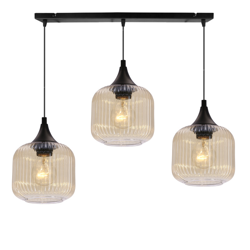 ESTAS lampa wisząca czarny 3x40W E27 klosz bursztynowy 33-51547