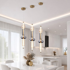 KELLY lampa wisząca złoty 9,5W LED 2700K klosz 2xbursztynowy+dymiony 31-54555
