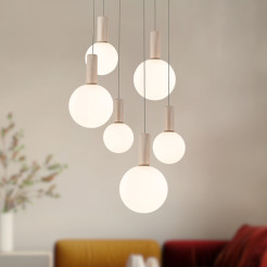 TESTA lampa wisząca talerz beżowy 6x10W G9 klosz biały 36-50915