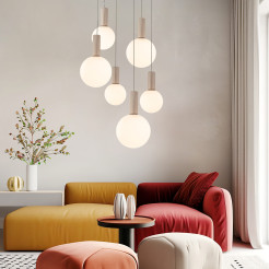 TESTA lampa wisząca talerz beżowy 6x10W G9 klosz biały 36-50915