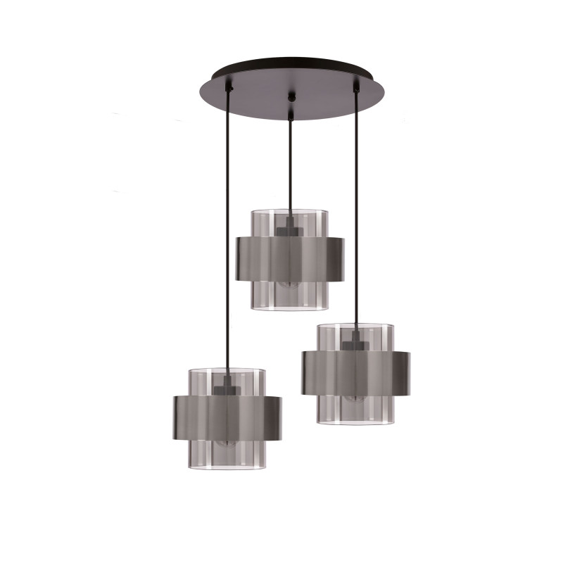 Spiega lampa wisząca talerz czarny+satyna nikiel 3x60W E27 klosz dymiony 33-47137