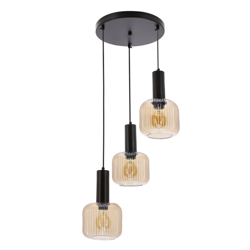 LINOX lampa wisząca talerz czarny 3x40 E27 klosz bursztynowy 33-48912