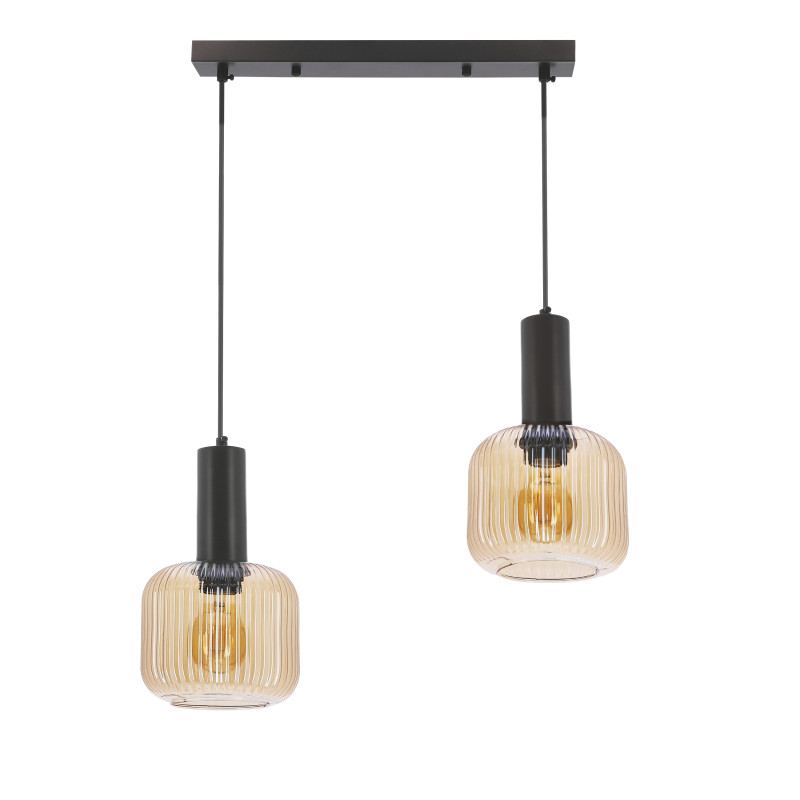 LINOX lampa wisząca czarny 2x40 E27 klosz bursztynowy 32-48905