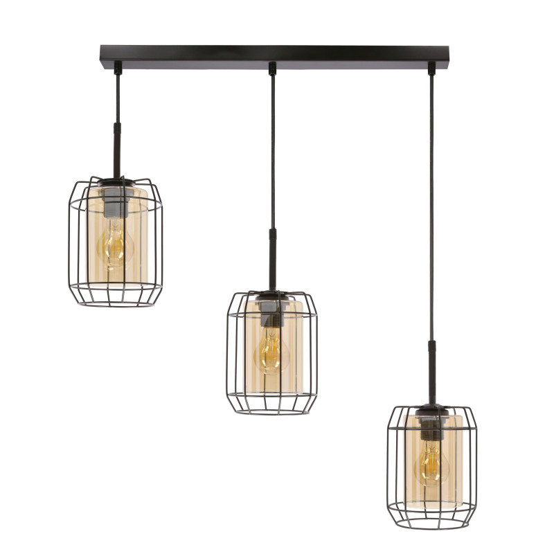 JONERA lampa wisząca czarny 3x40W E27 klosz  bursztynowy 33-49315