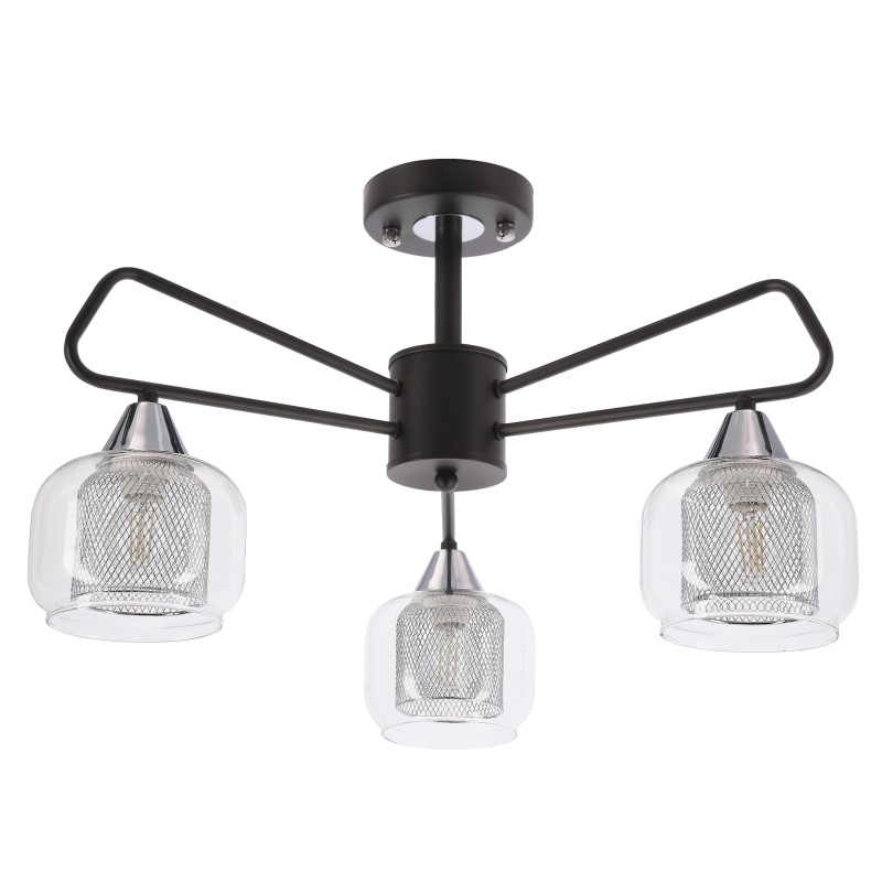 GATO lampa sufitowa czarny 3x40W E14 klosz szklany bezbarwny+chromowy 33-49964
