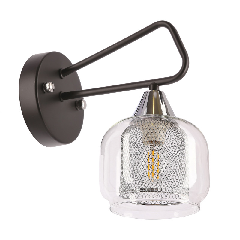 GATO lampa kinkiet czarny 1x40W E14 klosz szklany bezbarwny+chromowy 21-49971