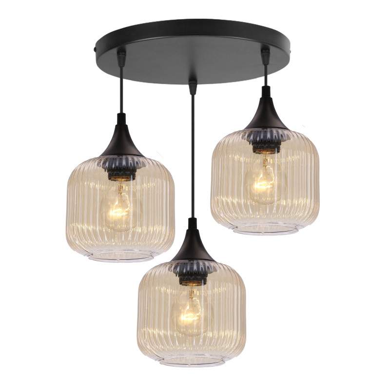 ESTAS lampa wisząca talerz czarny 3x40W E27 klosz bursztynowy 33-51684