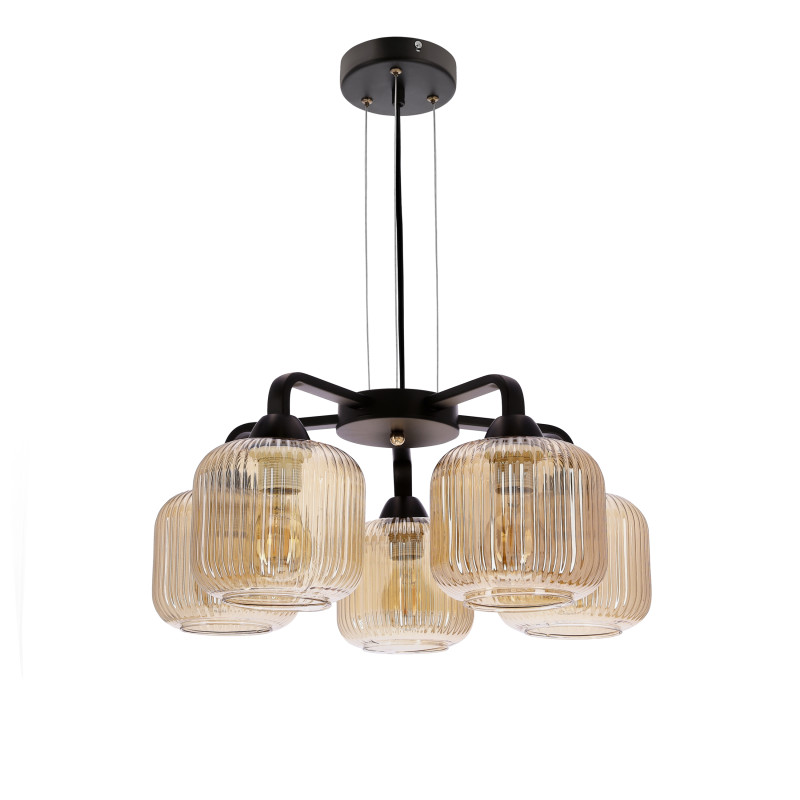 CAMPANA lampa wisząca czarny 5x60W E27 klosz bursztynowy 35-48233