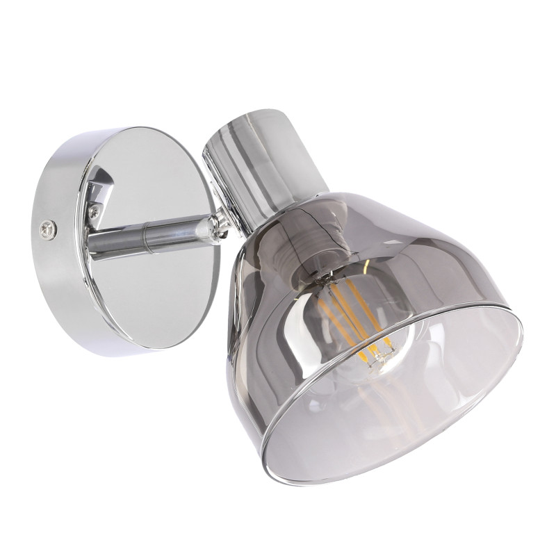 GRAZIA lampa kinkiet chromowy 1x40W E14 klosz dymiony 91-45652
