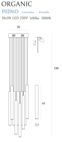 MAXLIGHT P0206D LAMPA WISZĄCA ORGANIC 10x CHROM MAŁA ŚCIEMNIALNA