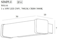 MAXLIGHT W0144  KINKIET SIMPLE IP44, 10W